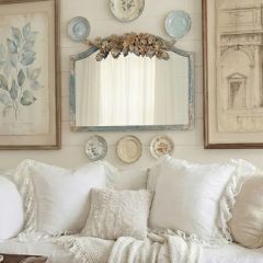 Floral Accented Vintage Blue Wall Mirror