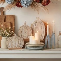 Floral Accented Wood Pumpkin Standup Set of 3