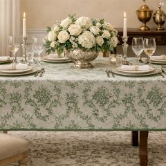 Floral and Vine Green Trim Tablecloth