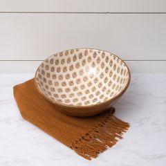 Floral Block Print Mango Wood Bowl