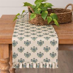 Floral Block Print Table Runner With Ruffle