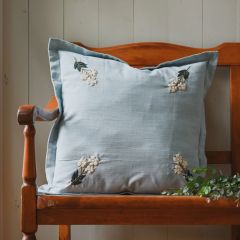 Floral Embroidered Blue Accent Pillow Cover