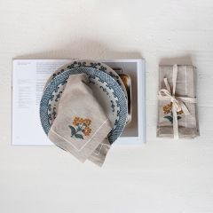 Floral Embroidered Cotton Napkins Set of 4