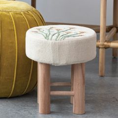 Floral Embroidered Upholstered Stool