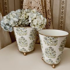Floral Footed Metal Container Set of 2