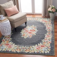 Floral Grey/Pink Area Rug