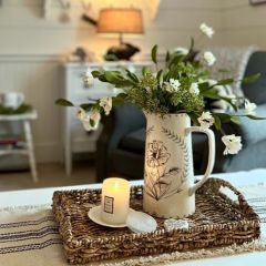 Floral Motif Stoneware Pitcher