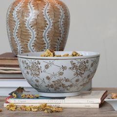 Floral Pattern Glazed Stoneware Bowl