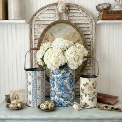 Floral Pattern Handled Metal Buckets Set of 3