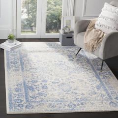 Floral Pattern Ivory/Blue Area Rug