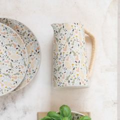 Floral Pattern Stoneware Pitcher