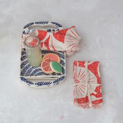Floral Patterned Cotton Napkin With Fringe Set