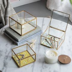 Floral Print Glass Display Box Set of 3