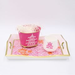 Floral Print Hand Painted Handled Tray