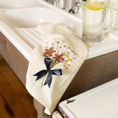 Floral Print Tea Towel With Satin Bow