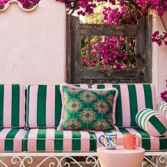 Floral Print Velvet Accent Pillow with Eyelash Fringe