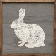 Floral Rabbit Gray Framed Wall Art