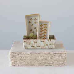 Floral Stamped Stoneware Ramekin Set of 3