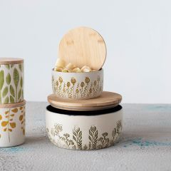 Floral Stoneware Bowl With Lid