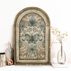 Florals And Butterfly Framed Linen Wall Art