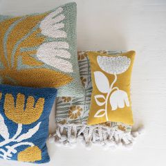 Flower Embroidery Velvet Lumbar Pillow