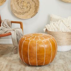 Flower Figure Round Leather Pouf