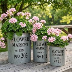 Flower Market Metal Buckets Set of 3