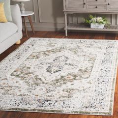 Flower Medallion Green/Beige Area Rug