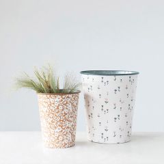 Flower Print Metal Bucket Set of 2