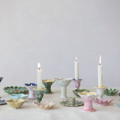 Flower Shaped Stoneware Footed Tealight Holder Set of 3