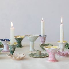 Flower Shaped Stoneware Taper Holder Set of 3