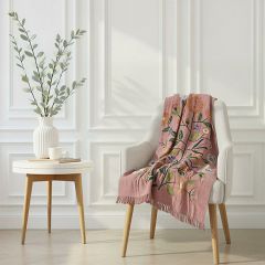 Flowers and Fringe Embroidered Throw Blanket