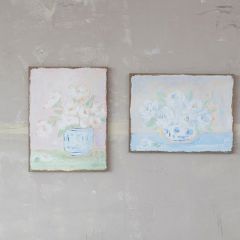 Flowers In Vase Plastered Burlap Wall Art Set of 2