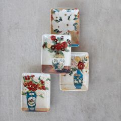Flowers in Vase Stoneware Dish Set of 4