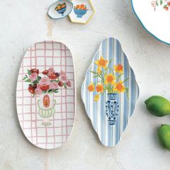 Flowers In Vase Textured Stoneware Appetizer Plate Set of 2