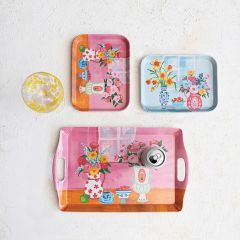 Flowers In Vases Bamboo Tray With Handles
