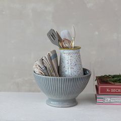 Fluted Blue Stoneware Serving Bowl