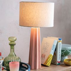 Fluted Pink Table Lamp with Linen Shade