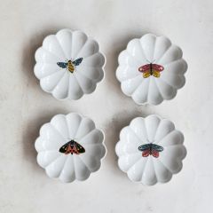 Fluted Stoneware Dish with Insect Print Set of 4