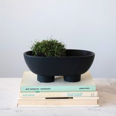 Footed Black Stoneware Bowl