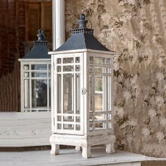 Footed Fir Wood Tabletop Lantern