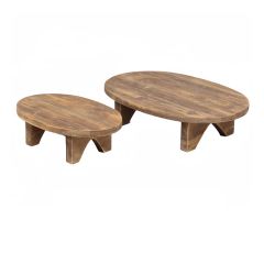 Footed Oval Wooden Riser Set of 2