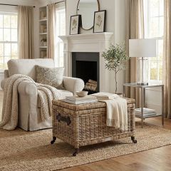 Footed Rattan Storage Bin