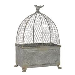 Footed Rectangle Metal Box With Bird Finial