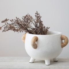 Footed Terracotta Planter with Rattan Wrapped Handles