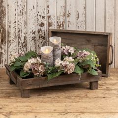 Footed Wooden Tray With Handles Set of 2