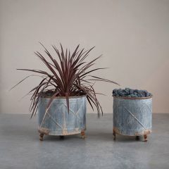 Footed Worn Metal Planter Set of 2