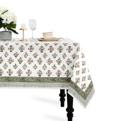 Forest Green Cotton Block Print Tablecloth
