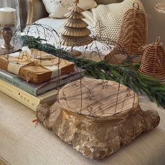 Found Carved Wood Pillar Base 11 Inch