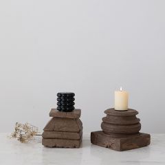 Found Wood Column Cap Candle Holder